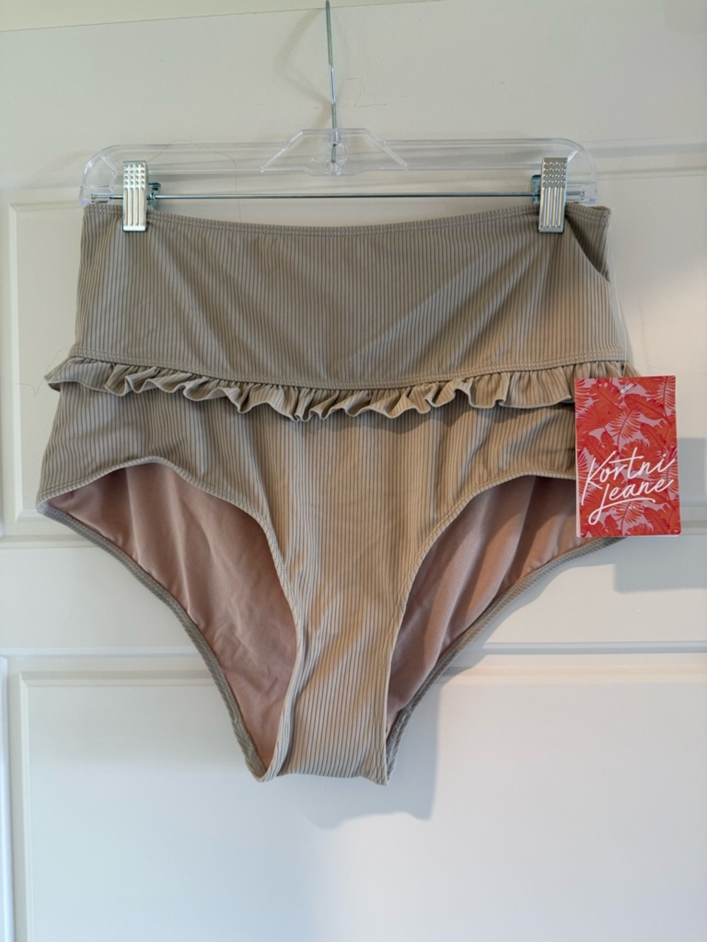 Kortni Jeane High Waist Ruffle Bikini Bottoms - Beige